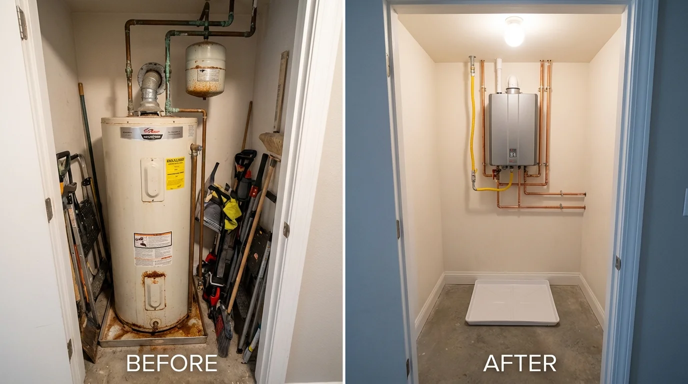 Tank water heater versus wall-mounted tankless unit comparison for Crookston, MN homeowners
