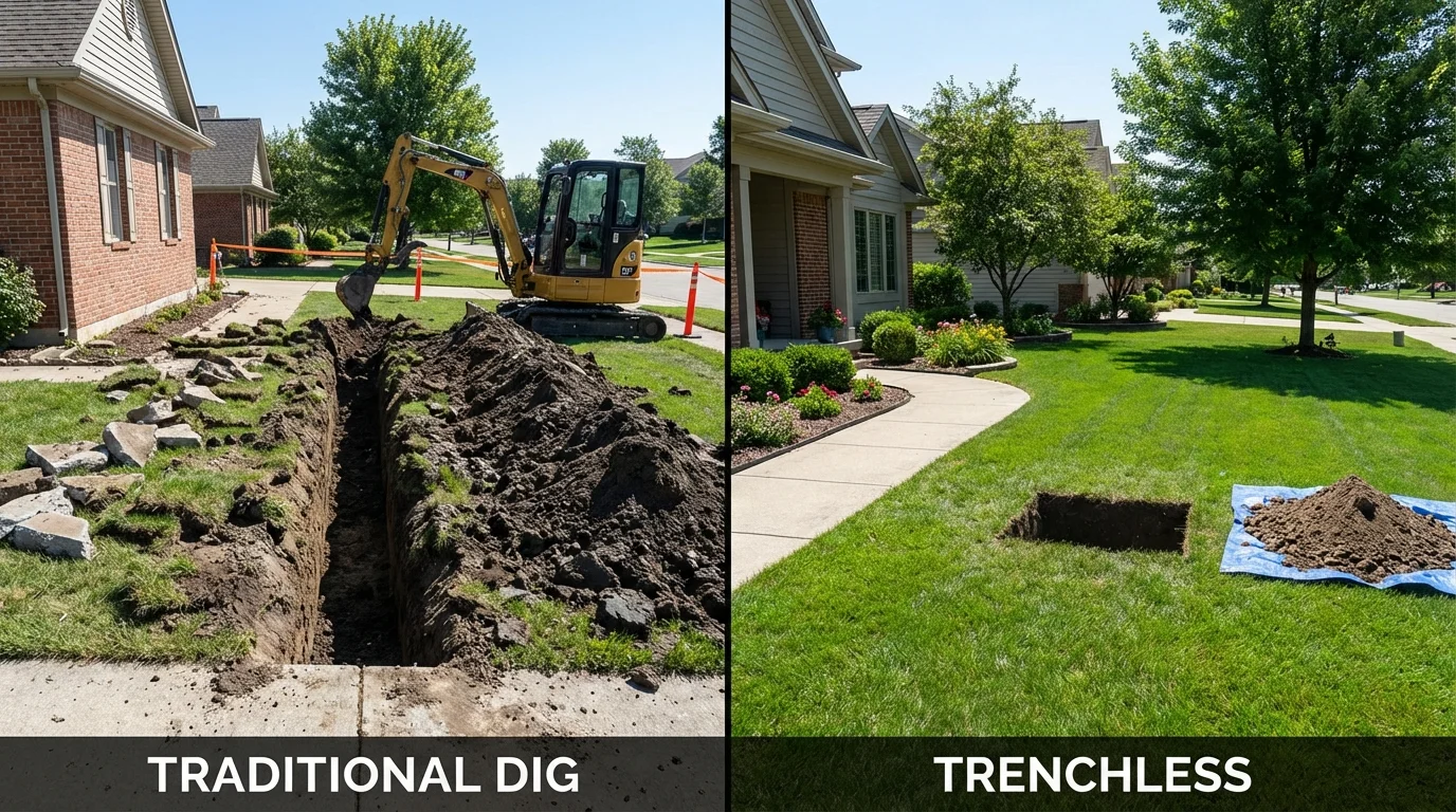 Trenchless sewer repair with minimal yard damage versus traditional excavation in Crookston, MN